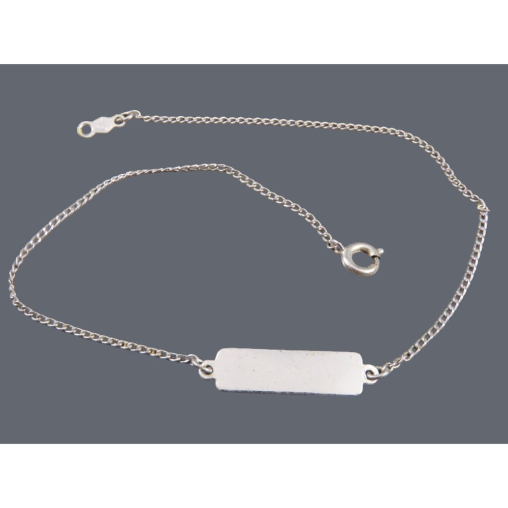 VTG STERLING SILVER Chain Bracelet BLANK ID PANEL No Mono 9" LONG Anklet Mens XL